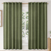 MIULEE Faux Linen Farmhouse Curtains Rod Pocket Olive Green 42Wx63L